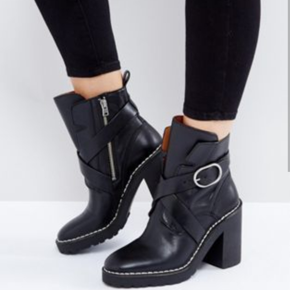 ALL SAINTS Black Leather Ankle Boot with Chunky Heel EU 40 US 9 (fits 9-10)